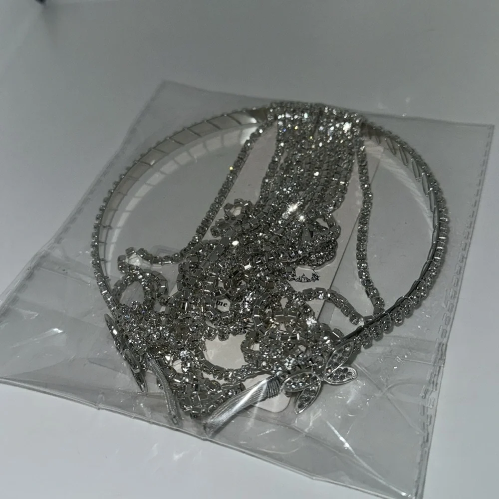 Bridal Layered Rhinestone Headband Tassel Crystal Hair Band Sparkly Hair Jewelry